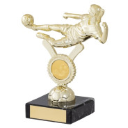 Gold Female Footballer Trophy On Marble Base