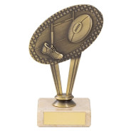 Antique Gold Metal Rugby Trophy On Marble Base