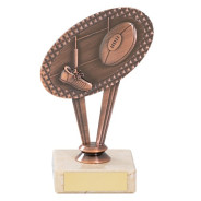 Antique Bronze Metal Rugby Trophy On Marble Base