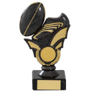 Black / Gold Rugby Ball & Boot On Marble Base