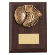 Rosewood Plaque With Rugby Boot And Ball