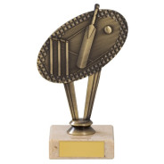 Antique Gold Metal Cricket Trophy On Marble Base