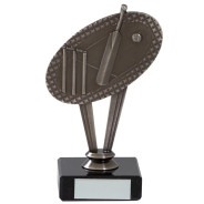 Antique Silver Metal Cricket Trophy On Marble Base