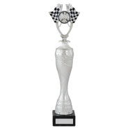 Tall Silver Motorsport Trophy On Marble Base