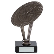 Antique Silver Metal Darts Trophy On Marble Base