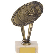 Antique Gold Metal Darts Trophy On Marble Base
