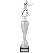 Tall Silver Boxing Trophy On Marble Base