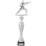Tall Silver Martial Arts Trophy On Marble Base