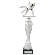 Tall Silver Martial Arts Throw Trophy On Marble Base
