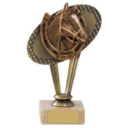 Antique Gold Metal Equestrian Trophy On Marble Base