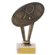 Antique Gold Metal Tennis Trophy On Marble Base