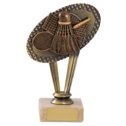 Antique Gold Metal Badminton Trophy On Marble Base