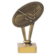 Antique Gold Metal Hockey Trophy On Marble Base