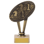Antique Gold Metal Chess Trophy On Marble Base