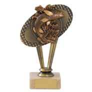 Antique Gold Metal Fishing Trophy On Marble Base