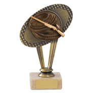 Antique Gold Metal Clay Pigeon Shooting Trophy On Marble Base 