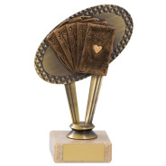 Antique Gold Metal Poker Trophy On Marble Base