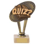 Antique Gold Metal Quiz Trophy On Marble Base