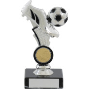 Silver Football Boot And Ball On Marble Base