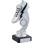 Flash Silver Football Boot on Black Marble Base