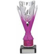 Silver and Pink Flute on Black Marble Base