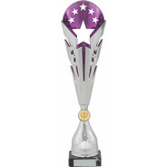 Purple and Silver Multi-Star Flute Award on Black Marble Base