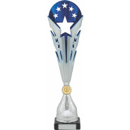 Blue and Silver Multi-Star Flute Award on Black Marble Base