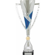 Silver and Blue Star Cup on Black Marble Base