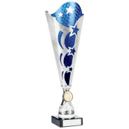 Bright Silver and Blue Cup Trophy