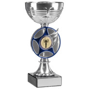 Bright Silver and Blue Cup Trophy