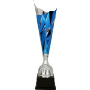 Silver and Blue Fluted Cup on Black Base