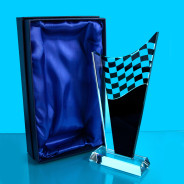 Black Motorsport Wave Trophy with Laser Engraving