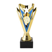 Gold/Blue Plastic Cup with Centre Holder on Black Marble Base