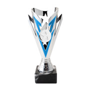 Silver/Blue Plastic Cup with Centre Holder on Black Marble Base 