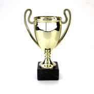 Full 3D Plastic Gold Cup on Black Marble Base