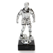 Male Football Figure in Metallic Silver on Black Marble Base 