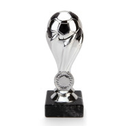 Metallic Silver Football Tower on Black Marble Base