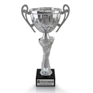Dominoes Silver Cup with Handles on Marble Base