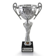 Equestrian Silver Cup with Handles on Marble Base