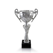 Tall Silver Cup with Handles on Marble Base