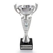 Dominoes Silver Cup with Handles on Marble Base