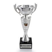 Equestrian Silver Cup with Handles on Marble Base