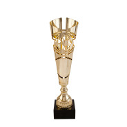 Gold Football Metal Fluted Trophy on Black Marble Base