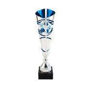 Silver/Blue Football Metal Fluted Trophy on Black Marble Base