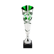 Silver/Green Football Metal Fluted Trophy on Black Marble Base