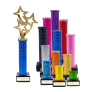 Icon Holographic Gold Tri-Star Award Column Trophy