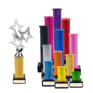 Icon Holographic Silver Tri-Star Award Column Trophy