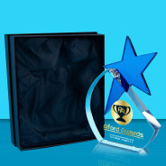 Colour Printed Clear Crystal Award with Blue Star