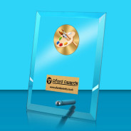 Art Glass Rectangle Award with Metal Pin