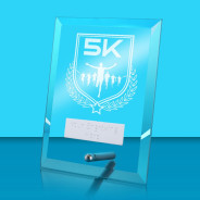 UV Colour Printed 5K Run Glass Rectangle Award with Metal Pin